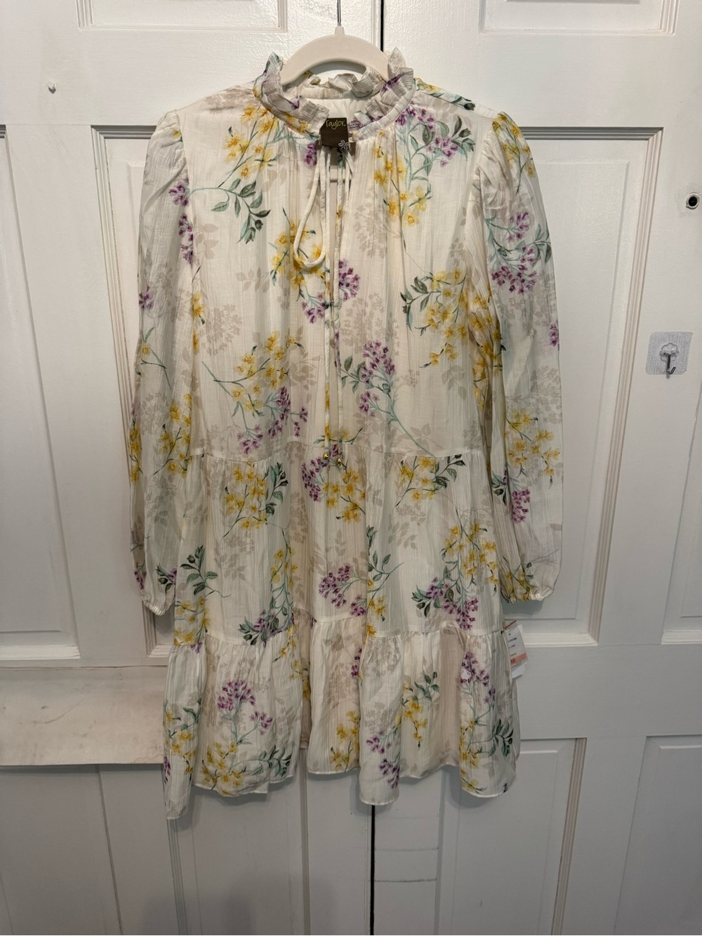 Taylor Cream Floral Ruffle-Tie Tiered Casual Dress